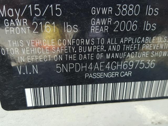 5NPDH4AE4GH697536 - 2016 HYUNDAI ELANTRA SE SILVER photo 10