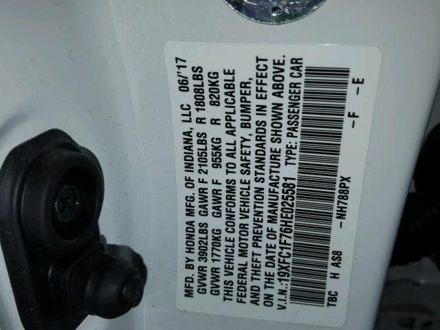 19XFC1F76HE025581 - 2017 HONDA CIVIC EXL WHITE photo 10