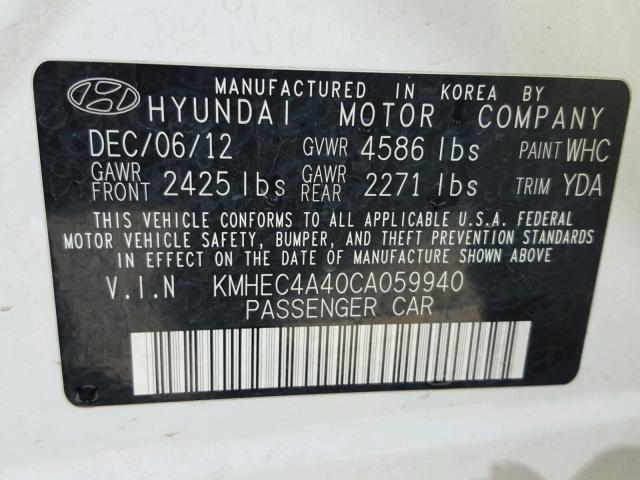 KMHEC4A40CA059940 - 2012 HYUNDAI SONATA HYB YELLOW photo 10