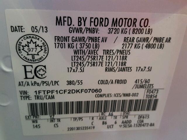 1FTPF1CF2DKF07060 - 2013 FORD F150 TWO TONE photo 10