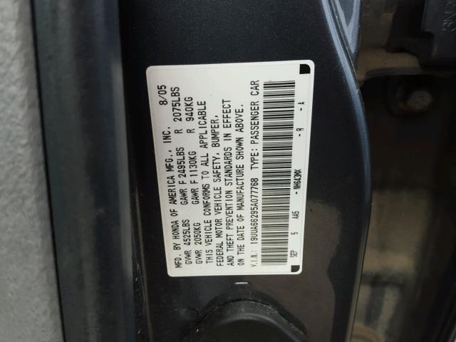 19UUA66295A077768 - 2005 ACURA TL SILVER photo 10