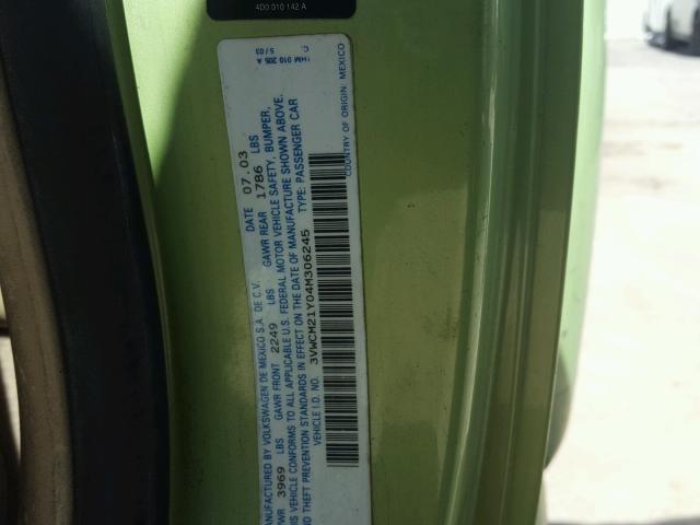 3VWCM21Y04M306245 - 2004 VOLKSWAGEN NEW BEETLE 绿色 照片 10
