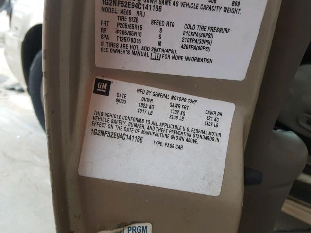 1G2NF52E94C141166 - 2004 PONTIAC GRAND AM S ოქროსფერი ფოტო 10