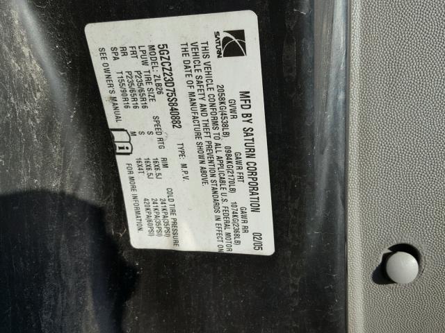 5GZCZ23D75S840882 - 2005 SATURN VUE BLACK photo 10