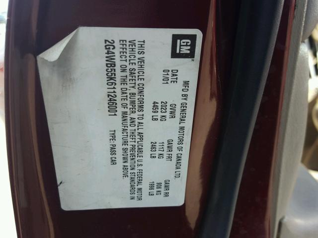 2G4WB55K611246001 - 2001 BUICK REGAL LS 栗色 照片 10