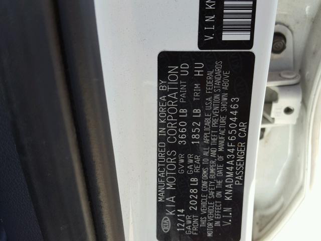 KNADM4A34F6504463 - 2015 KIA RIO LX Սպիտակ լուսանկար 10