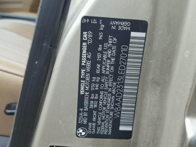 WBAAD2313LED27010 - 1990 BMW 325 I AUTO TAN photo 10