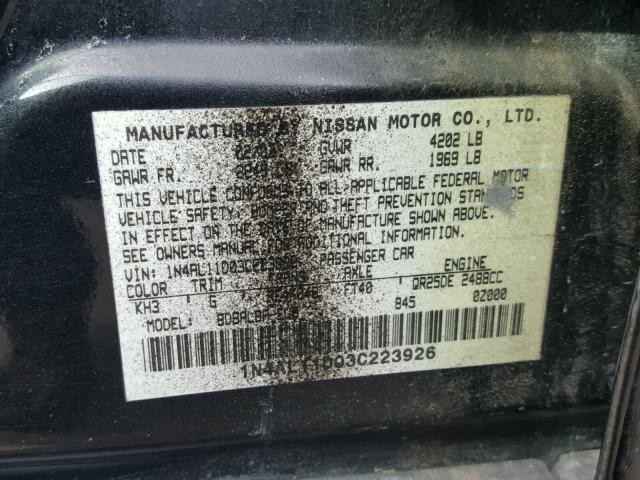 1N4AL11D03C223926 - 2003 NISSAN ALTIMA BAS BLACK photo 10