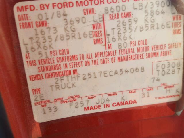 2FTHF2517ECA54068 - 1984 FORD F250 RED photo 10
