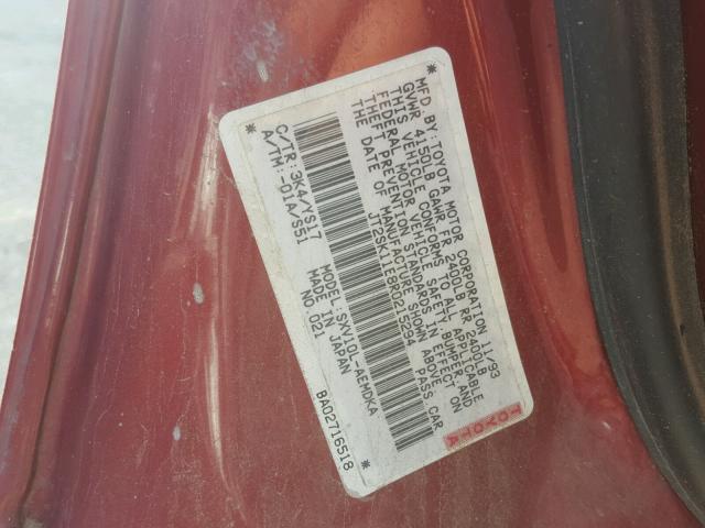 JT2SK11E8R0215294 - 1994 TOYOTA CAMRY BASE MAROON photo 10