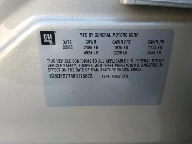 1G6DF577480175673 - 2008 CADILLAC CTS GOLD photo 10