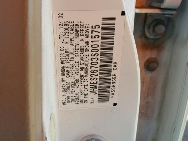 JHMES26703S001575 - 2003 HONDA CIVIC EX Ağ foto 10