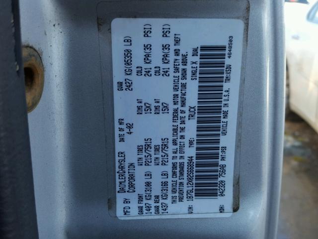 1B7GL12X02S668944 - 2002 DODGE DAKOTA BAS SILVER photo 10