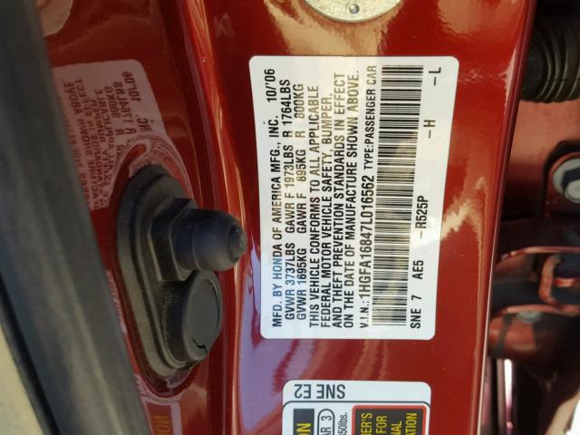 1HGFA16847L016562 - 2007 HONDA CIVIC EX მუქწითელი ფოტო 10