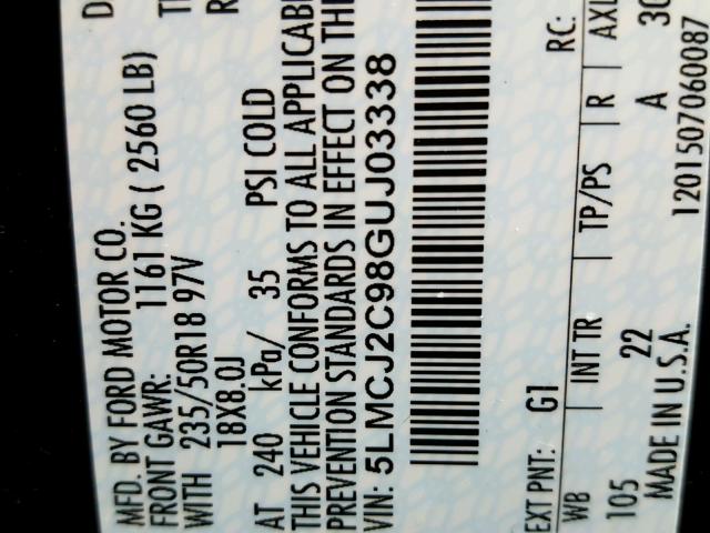 5LMCJ2C98GUJ03338 - 2016 LINCOLN MKC SELECT 黑色 照片 10