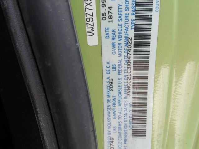 3VWCC21C3XM474022 - 1999 VOLKSWAGEN NEW BEETLE 绿色 照片 10