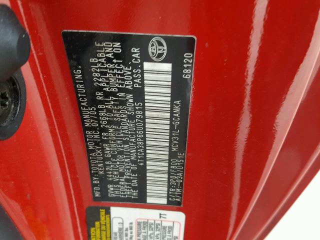 4T1CA38P66U079815 - 2006 TOYOTA CAMRY SOLA RED photo 10