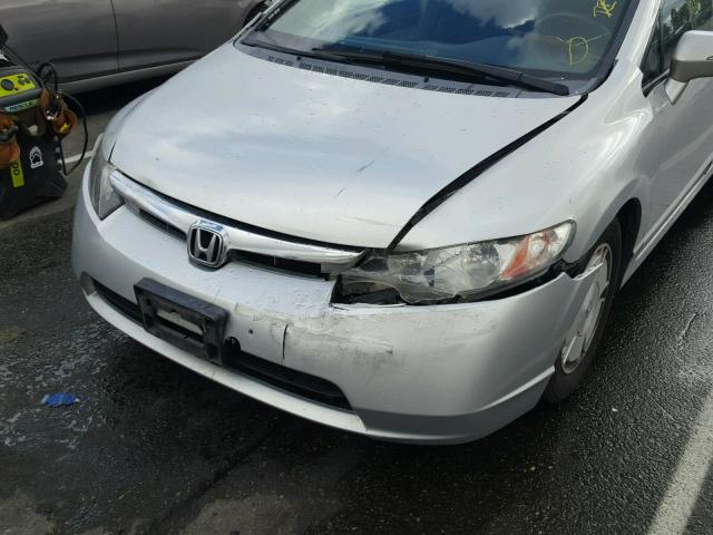 JHMFA36207S007402 - 2007 HONDA CIVIC HYBR SILVER photo 9