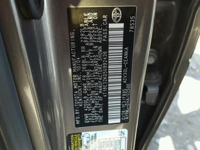 4T1BE32K05U992436 - 2005 TOYOTA CAMRY LE GRAY photo 10