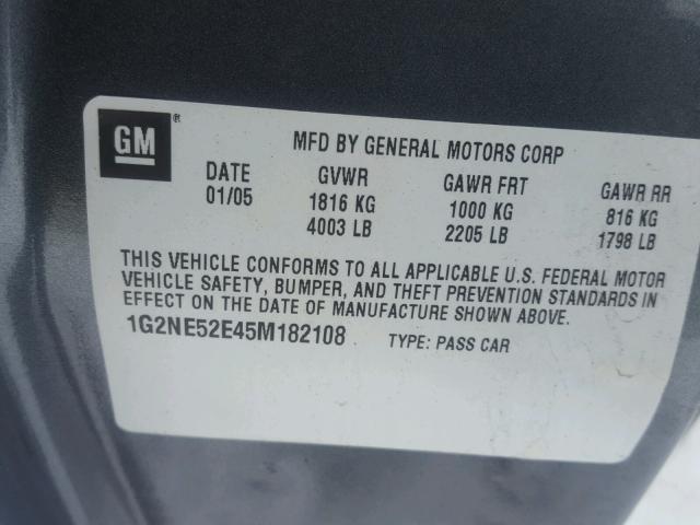 1G2NE52E45M182108 - 2005 PONTIAC GRAND AM S ნაცრისფერი ფოტო 10