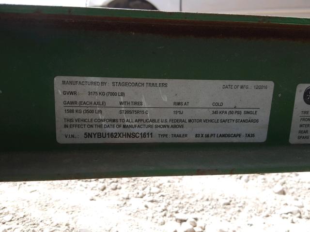 5NYBU162XHNSC1611 - 2017 UTILITY TRAILER GREEN photo 10