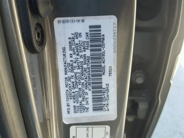 4T1BE32K63U670462 - 2003 TOYOTA CAMRY LE BROWN photo 10