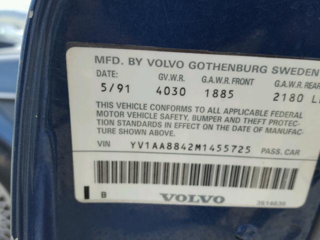 YV1AA8842M1455725 - 1991 VOLVO 240 BLUE photo 10