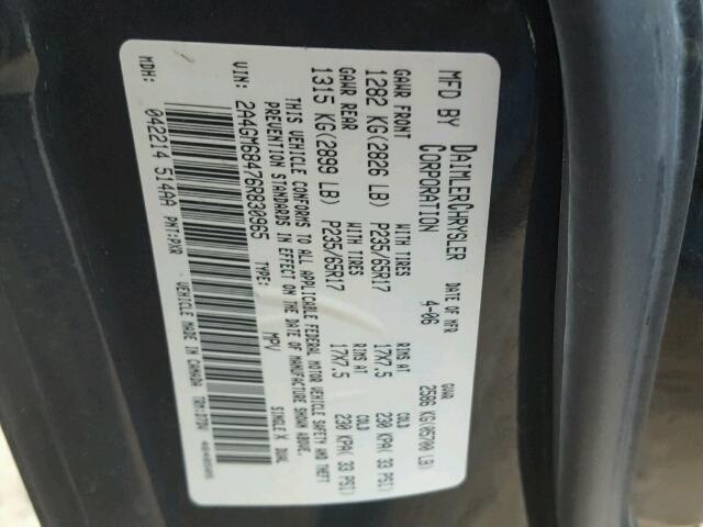 2A4GM68476R830965 - 2006 CHRYSLER PACIFICA T BLACK photo 10