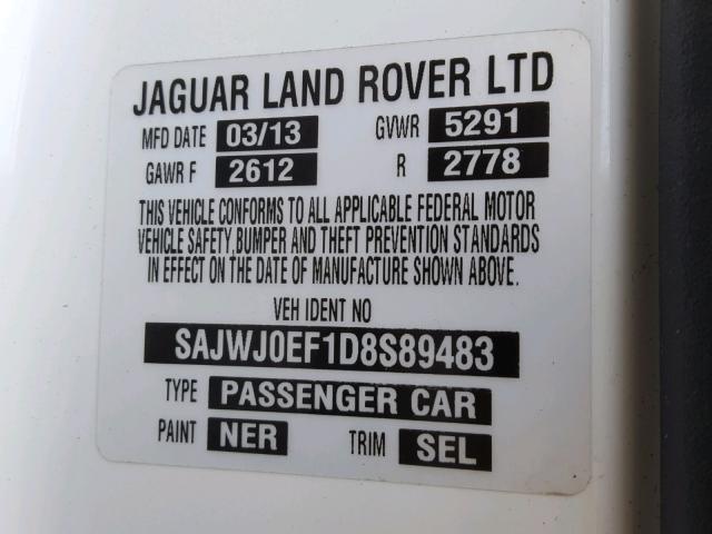 SAJWJ0EF1D8S89483 - 2013 JAGUAR XF WHITE photo 10