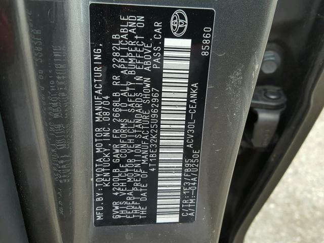 4T1BE32K25U962967 - 2005 TOYOTA CAMRY LE GRAY photo 10