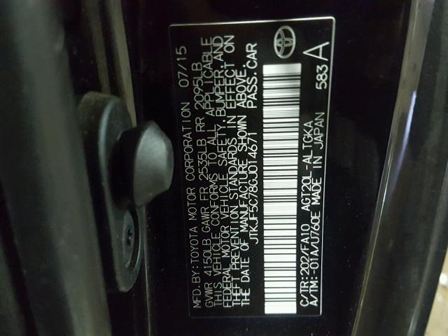 JTKJF5C78GJ014671 - 2016 TOYOTA SCION TC 黑色 照片 10