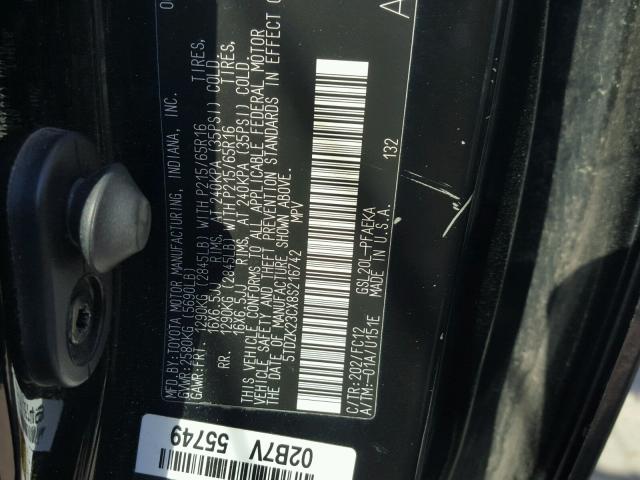 5TDZK23CX8S216742 - 2008 TOYOTA SIENNA CE BLACK photo 10