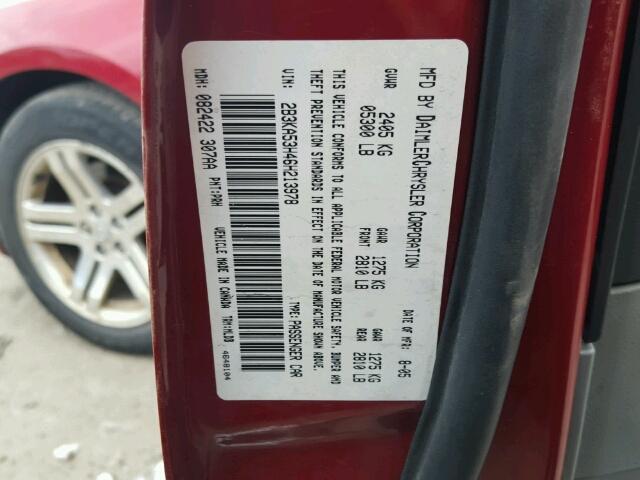 2B3KA53H46H213978 - 2006 DODGE CHARGER R/ RED photo 10