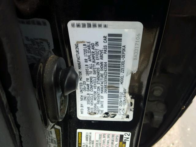 1NXBR32E84Z243364 - 2004 TOYOTA COROLLA CE BLACK photo 10