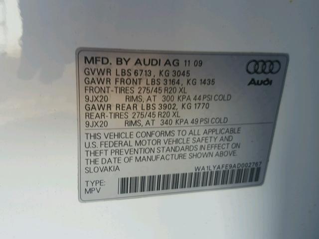 WA1LYAFE9AD002767 - 2010 AUDI Q7 PREMIUM WHITE photo 10