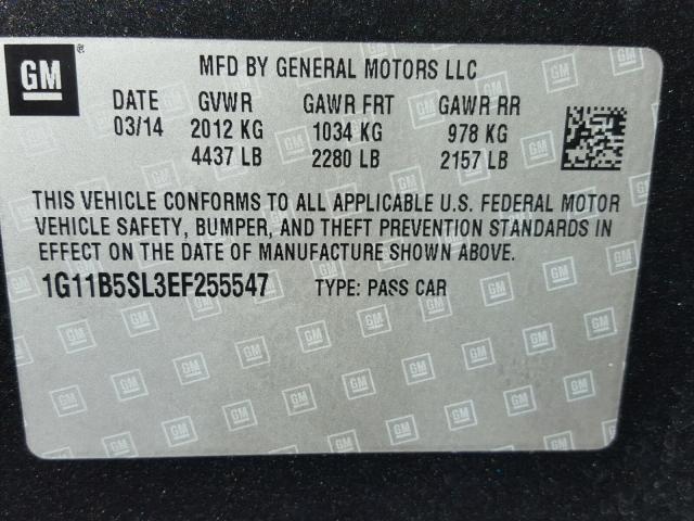 1G11B5SL3EF255547 - 2014 CHEVROLET MALIBU LS გრაფიტი ფოტო 10