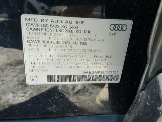 WA1L2AFP3GA078725 - 2016 AUDI Q5 PREMIUM BLUE photo 10