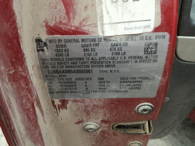 3GNBAADB5AS583061 - 2010 CHEVROLET HHR LS RED photo 10