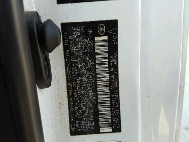 JTKDE167980272130 - 2008 TOYOTA SCION TC 白色 照片 10