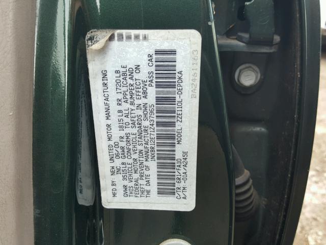 1NXBR12E71Z437965 - 2001 TOYOTA COROLLA CE GREEN photo 10