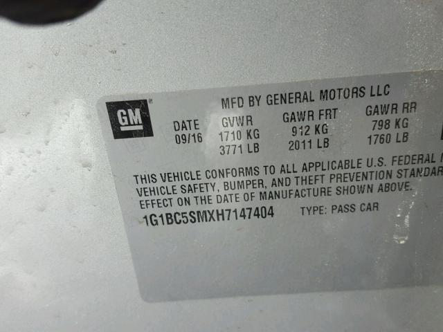 1G1BC5SMXH7147404 - 2017 CHEVROLET CRUZE LS SILVER photo 10