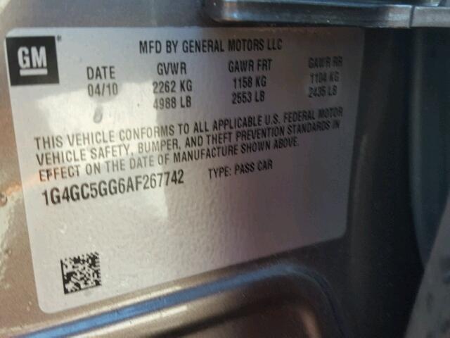 1G4GC5GG6AF267742 - 2010 BUICK LACROSSE C GRAY photo 10