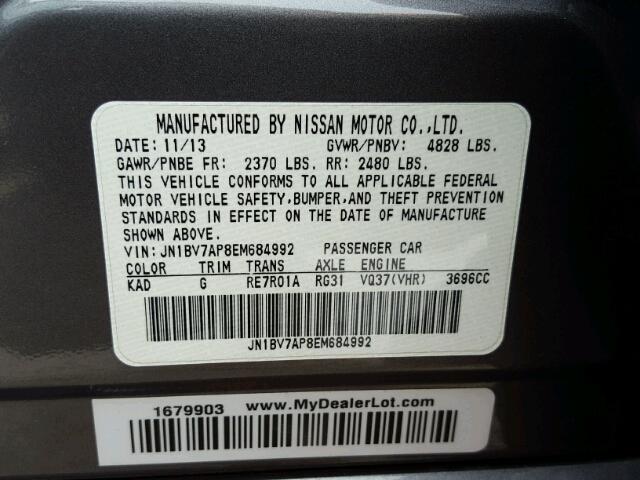 JN1BV7AP8EM684992 - 2014 INFINITI Q50 BASE Gris foto 10