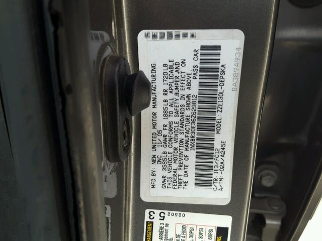 1NXBR30E36Z629812 - 2006 TOYOTA COROLLA CE CHARCOAL photo 10