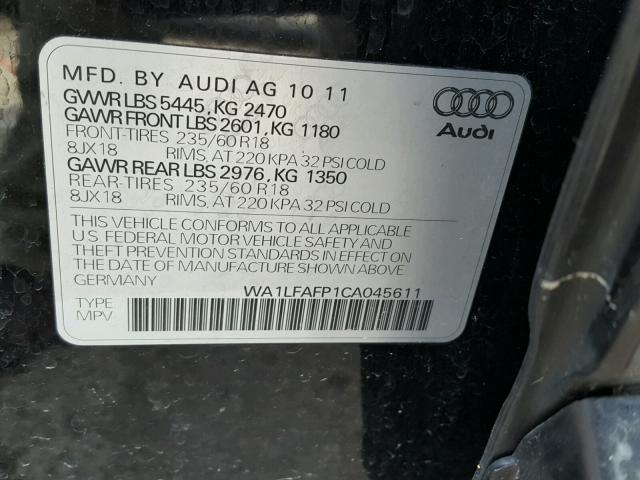 WA1LFAFP1CA045611 - 2012 AUDI Q5 PREMIUM BLACK photo 10