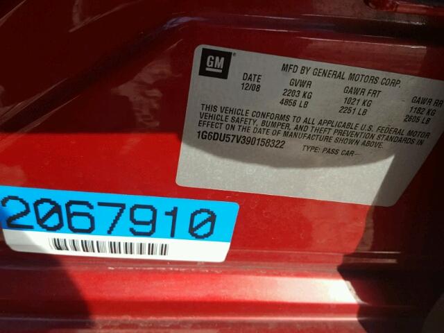 1G6DU57V390158322 - 2009 CADILLAC CTS HI FEA RED photo 10