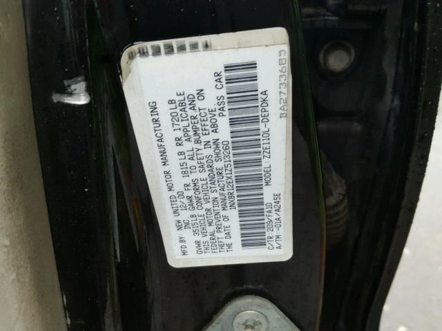 1NXBR12EX1Z513260 - 2001 TOYOTA COROLLA CE BLACK photo 10