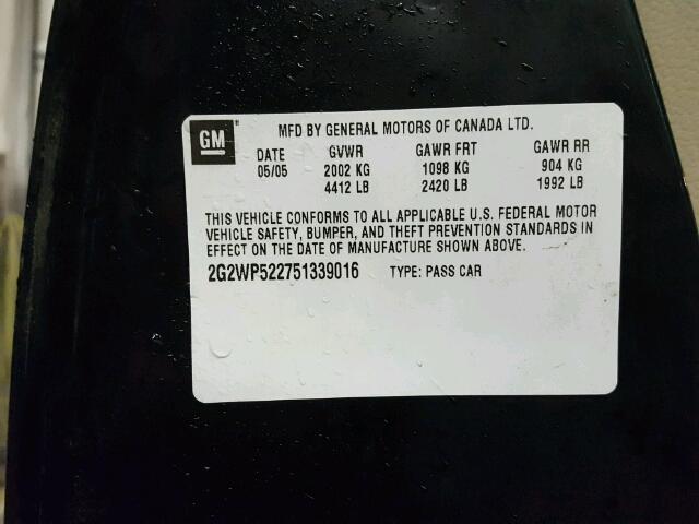 2G2WP522751339016 - 2005 PONTIAC GRAND PRIX 黑色 照片 10