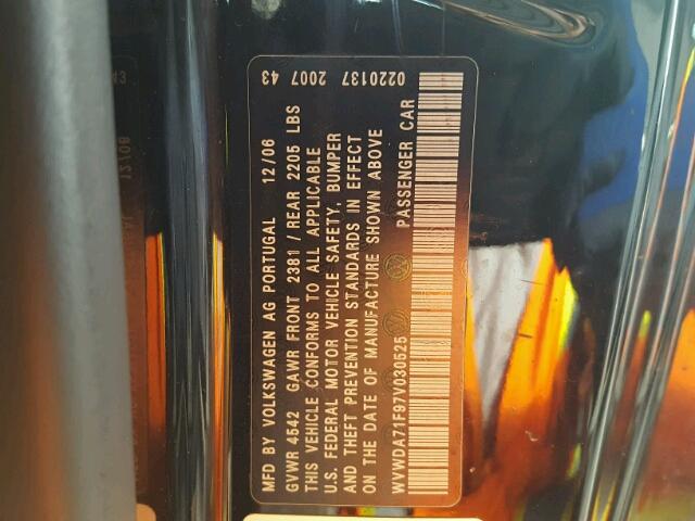 WVWDA71F97V030525 - 2007 VOLKSWAGEN EOS 2.0T S შავი ფოტო 10