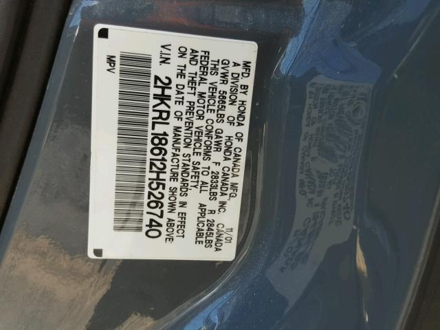 2HKRL18612H526740 - 2002 HONDA ODYSSEY EX GRAY photo 10